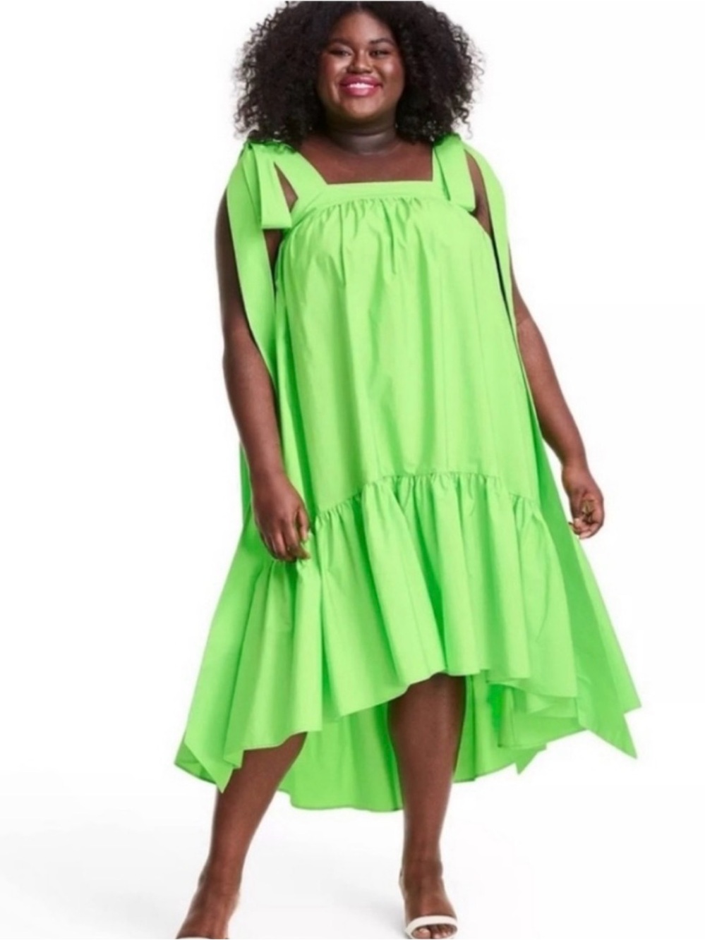 Plus-Size Christopher Jones Rogers x Target Lime Green Tie-Shoulder Ruffle Dress